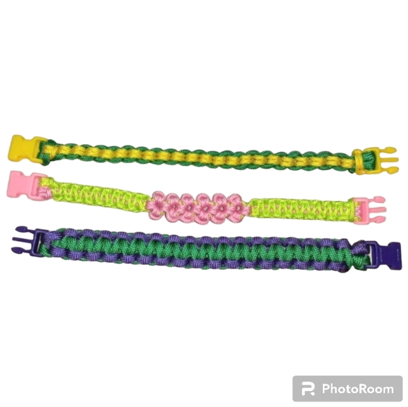 HANDMADE Green, Pink, Yellow, & Purple Reversible Unisex Paracord Bracelets - Picture 2 of 6